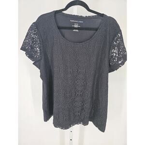 Van Heusen Studio Women's Blue Geometric Lace Short Sleeve Blouse Size XXL